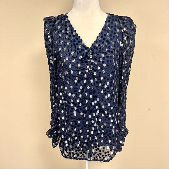 Kate Spade scatter dot sparkle silk blend top.  Size Sm - Picture 2 of 9